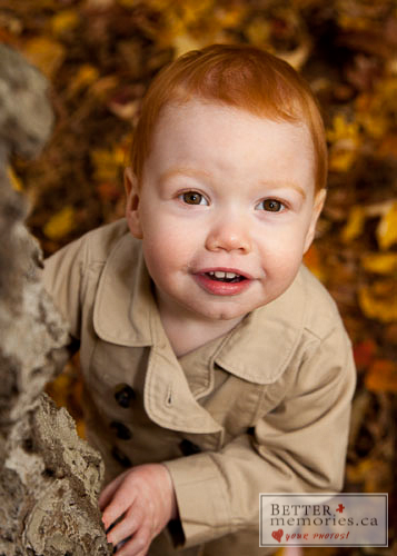 Family Portrait - Closeup Picture of Child Surrounded by Fall leaves